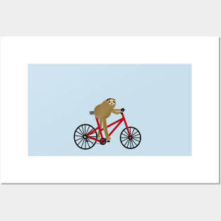 Sloth Riding A Red Bicycle Posters and Art